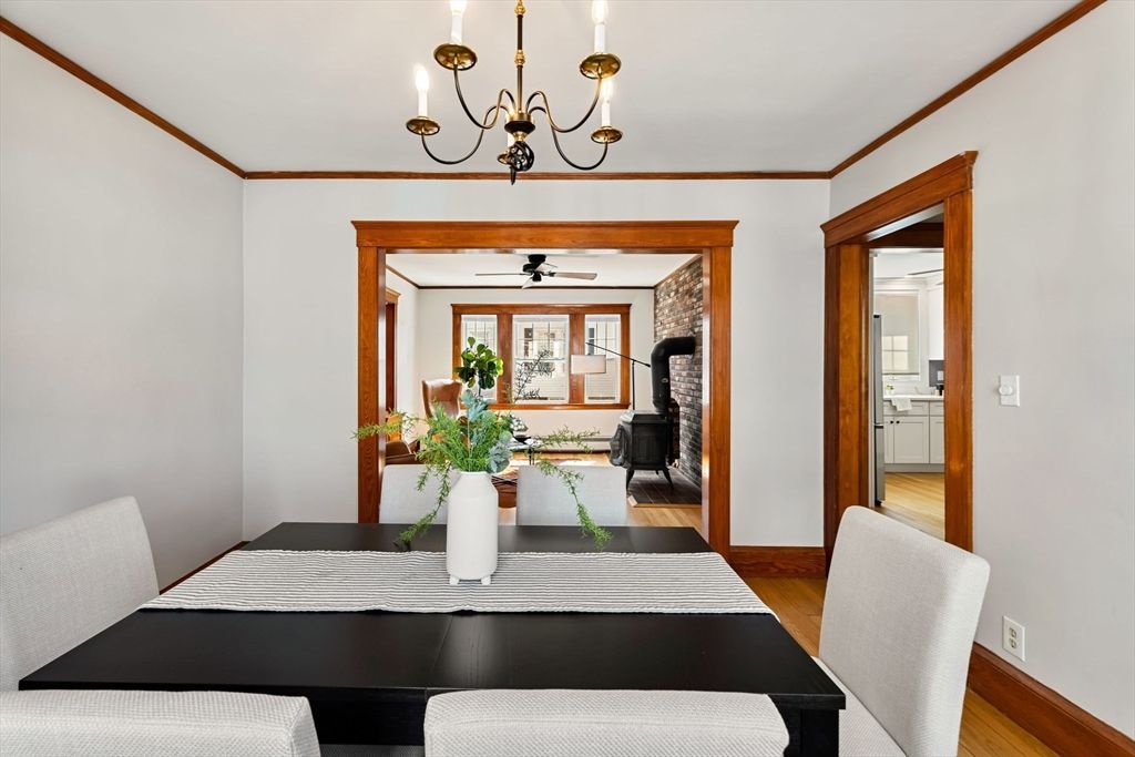 Chandelier, Dining room, Interior, Wood Texture Flooring