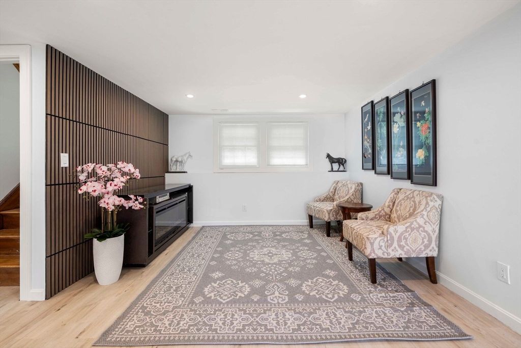 Fireplace, Interior, Recessed Lighting, Wood Texture Flooring