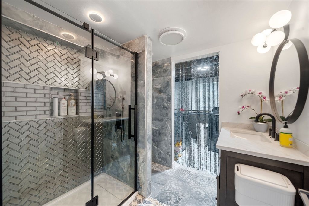 Bathroom, Glass Shower, Interior, Recessed Lighting
