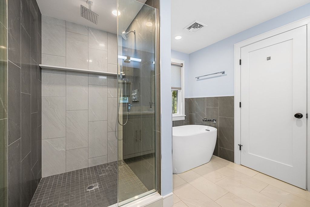 Bathroom, Free Standing Baths, Glass Shower, Interior, Recessed Lighting