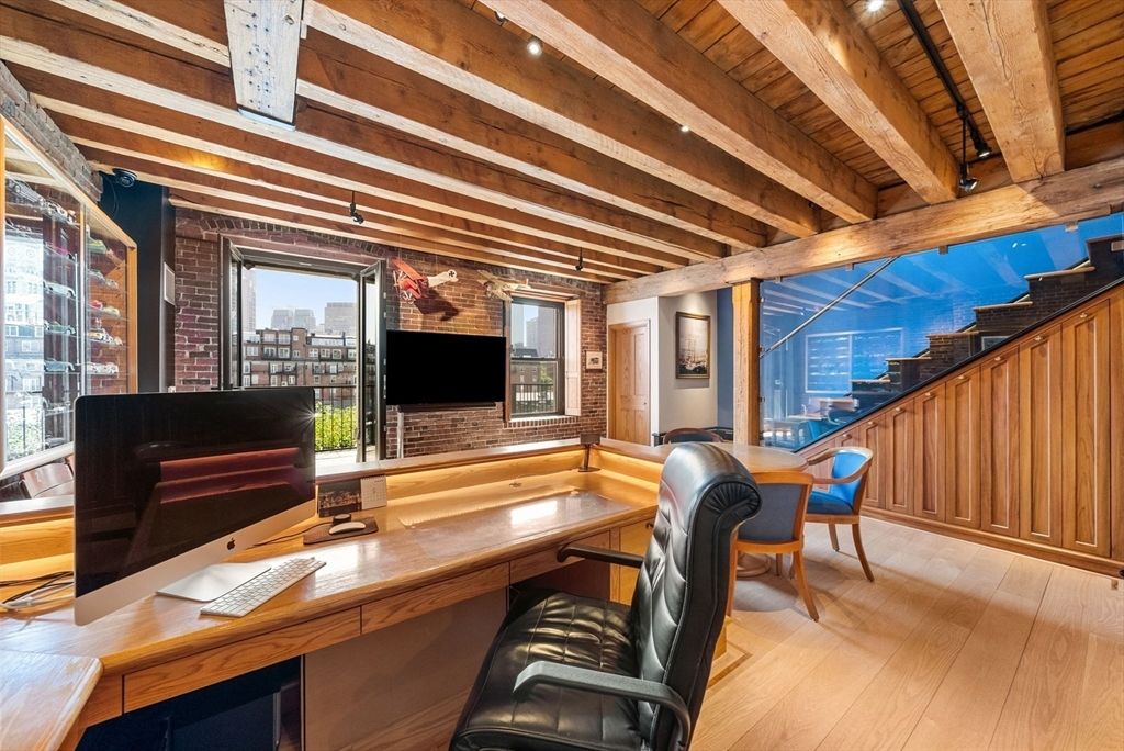 Home Office, Interior, Stone Walls, Wooden Beams, Wooden Ceilings, Wood Texture Flooring