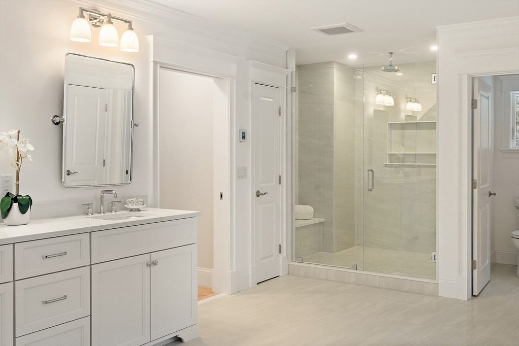 Bathroom, Dual Sink Vanities, Glass Shower, Interior, Recessed Lighting