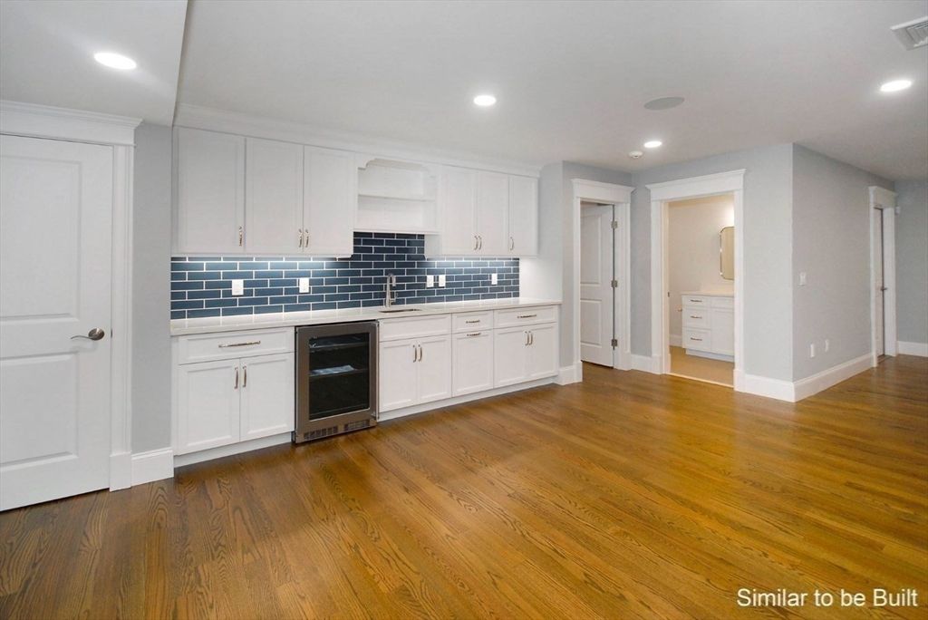 Empty room, Interior, Kitchen, Recessed Lighting, Wood Texture Flooring