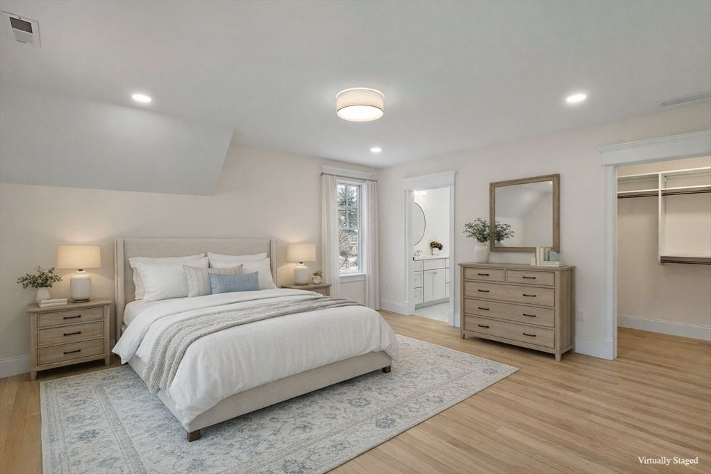 Bedroom, Interior, Recessed Lighting, Wood Texture Flooring