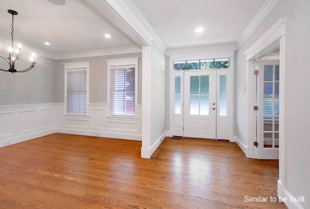 Empty room, Interior, Pendant Lights, Recessed Lighting, Wood Texture Flooring