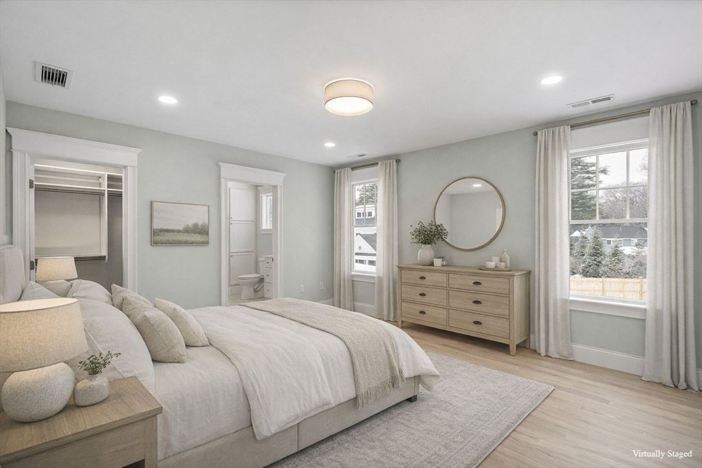 Bedroom, Interior, Recessed Lighting, Wood Texture Flooring