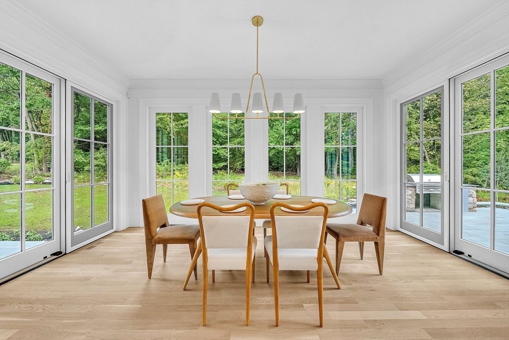 Dining room, Interior, Pendant Lights, Wood Texture Flooring