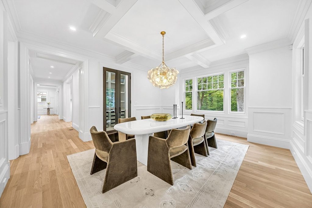 Dining room, Interior, Pendant Lights, Recessed Lighting, Wood Texture Flooring