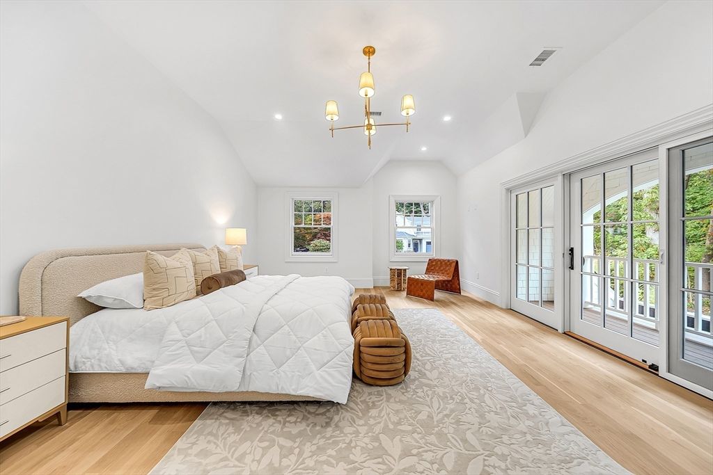 Bedroom, Interior, Pendant Lights, Recessed Lighting, Wood Texture Flooring