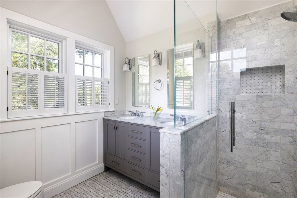 Bathroom, Glass Shower, Interior, Marble Walls
