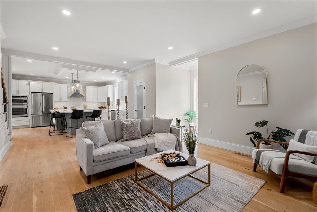 Interior, Kitchen, Living room, Pendant Lights, Recessed Lighting, Stainless Steel Appliances, Wood Texture Flooring