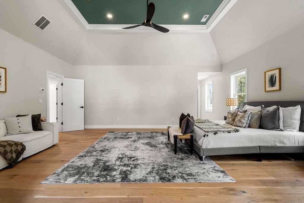 Bedroom, Interior, Recessed Lighting, Wood Texture Flooring