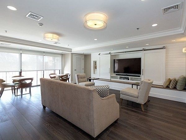 Dining room, Interior, Living room, Recessed Lighting, Wood Texture Flooring