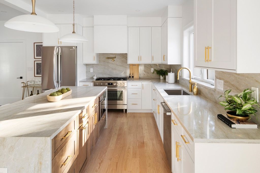 Interior, Kitchen, Pendant Lights, Stainless Steel Appliances, Wood Texture Flooring