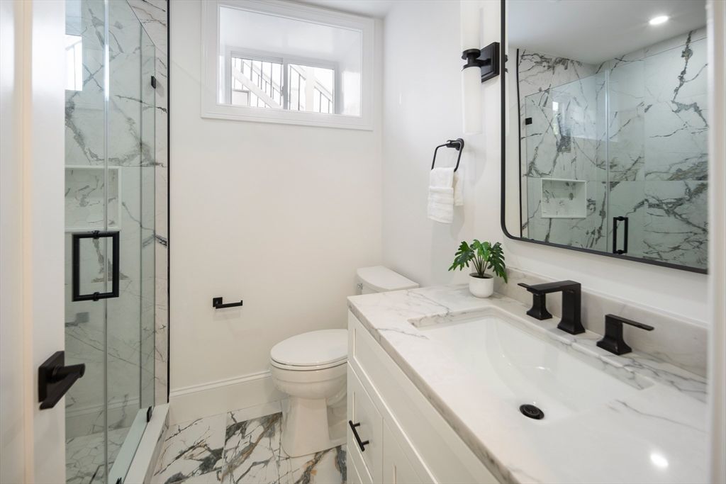 Bathroom, Glass Shower, Interior, Marble, Marble Walls, Recessed Lighting