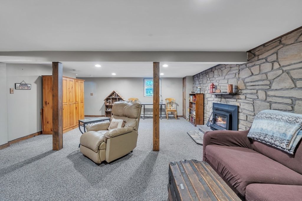 Fireplace, Interior, Recessed Lighting, Stone Walls