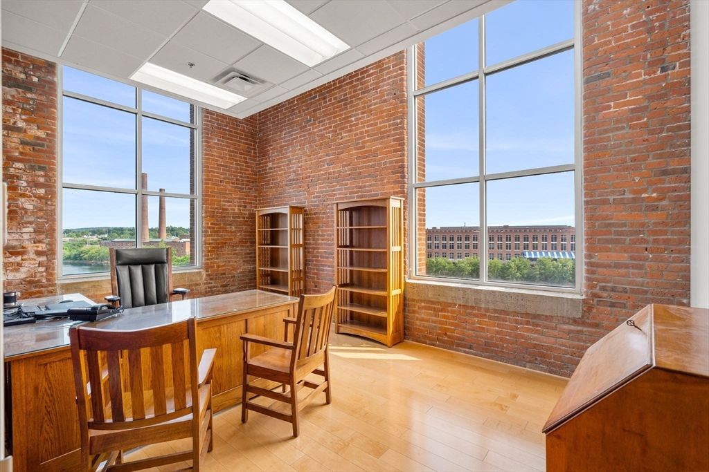 Home Office, Interior, Stone Walls, Wood Texture Flooring