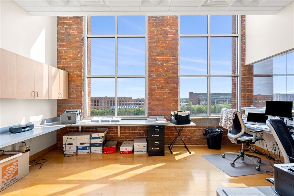 Home Office, Interior, Stone Walls, Wood Texture Flooring