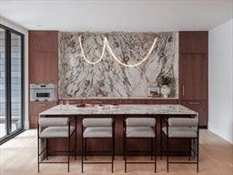 Dining room, Interior, Kitchen, Marble Walls, Wood Texture Flooring