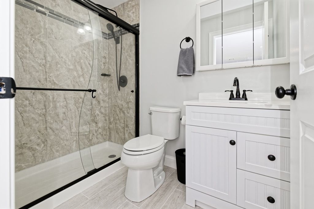 Bathroom, Glass Shower, Interior, Wood Texture Flooring