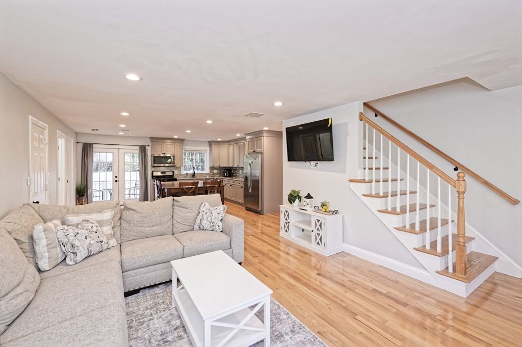 Interior, Kitchen, Living room, Recessed Lighting, Stainless Steel Appliances, Wood Texture Flooring