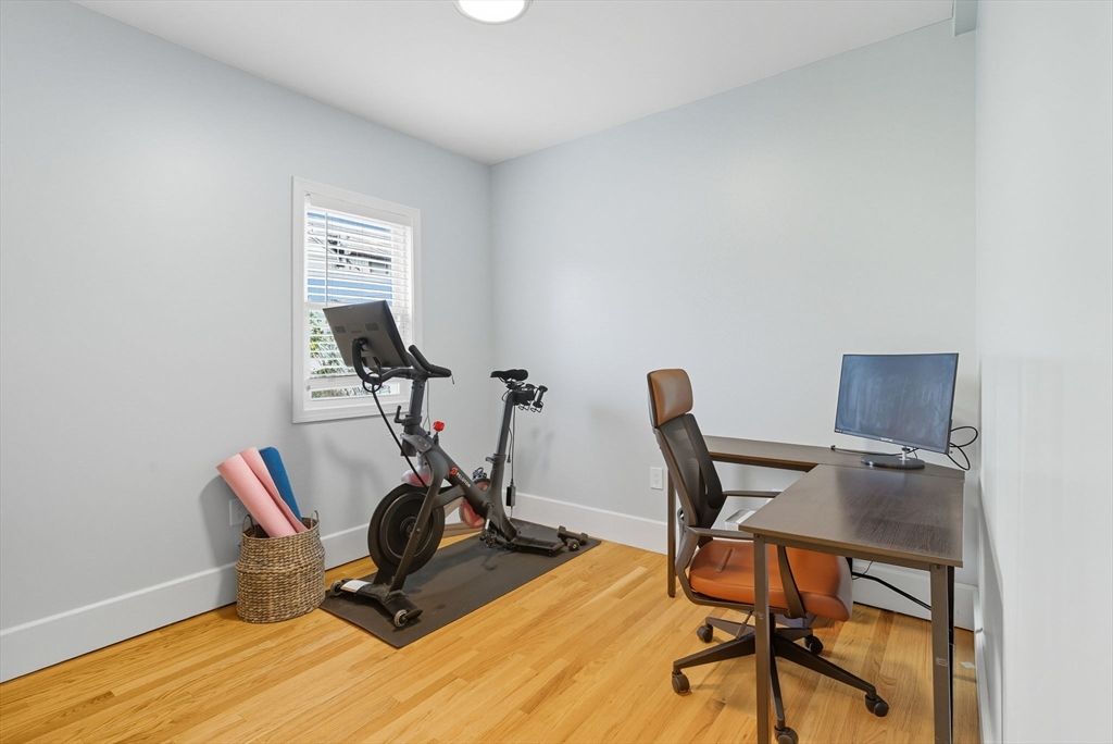 Fitness Equipment, Home Office, Interior, Recessed Lighting, Wood Texture Flooring