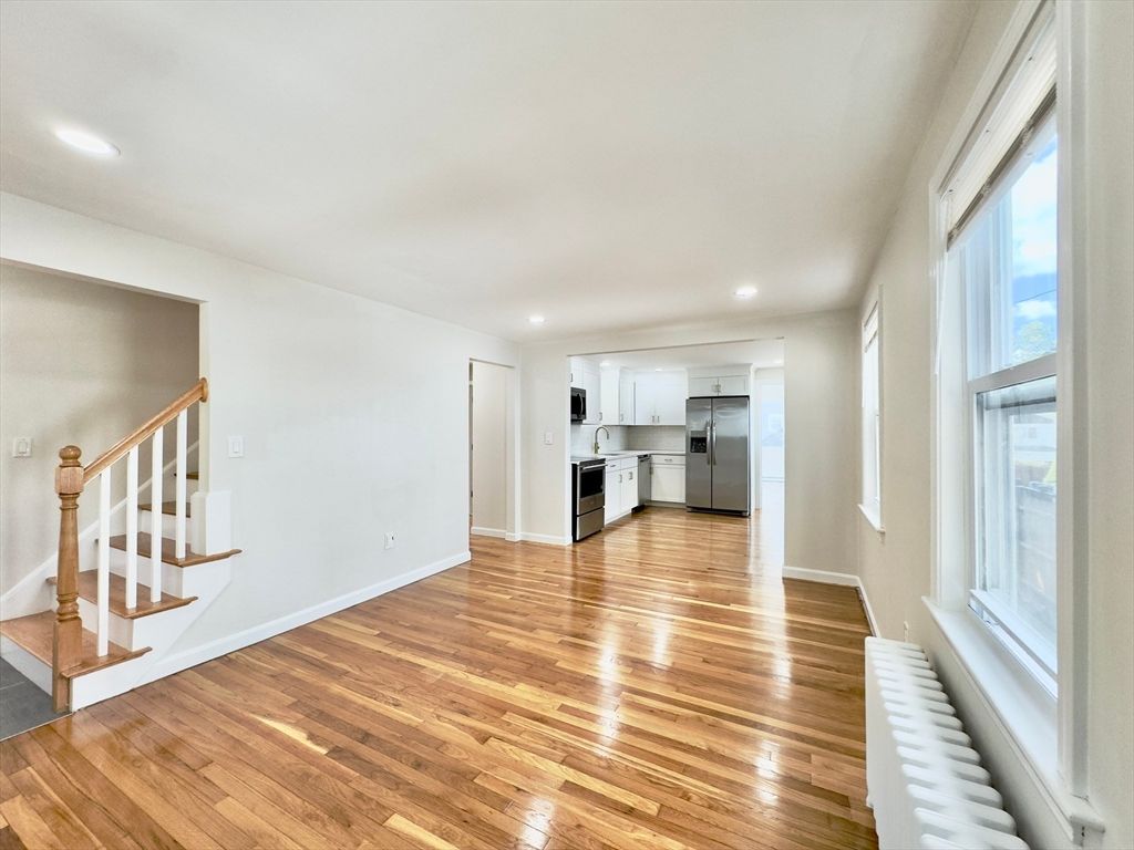 Empty room, Interior, Kitchen, Recessed Lighting, Wood Texture Flooring