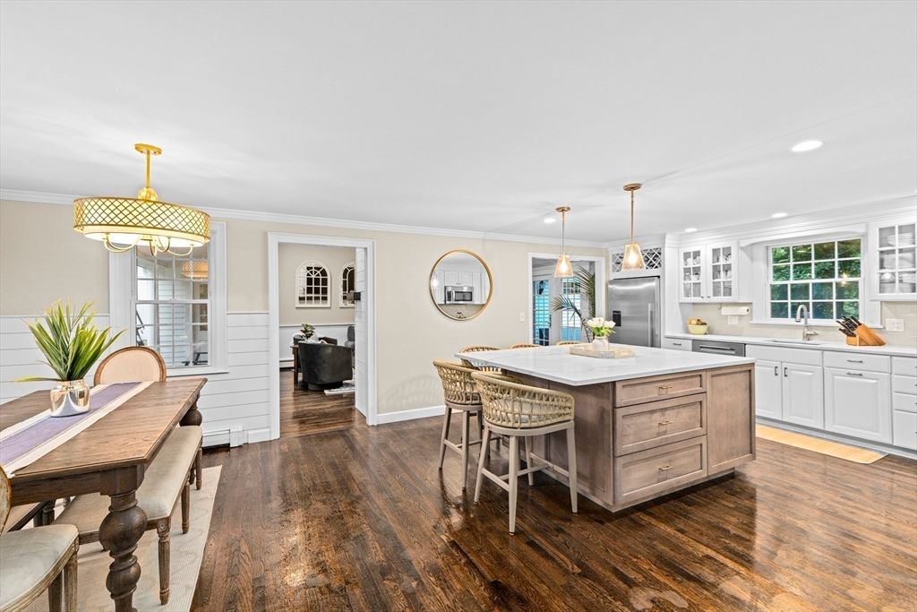 Interior, Kitchen, Pendant Lights, Recessed Lighting, Wood Texture Flooring