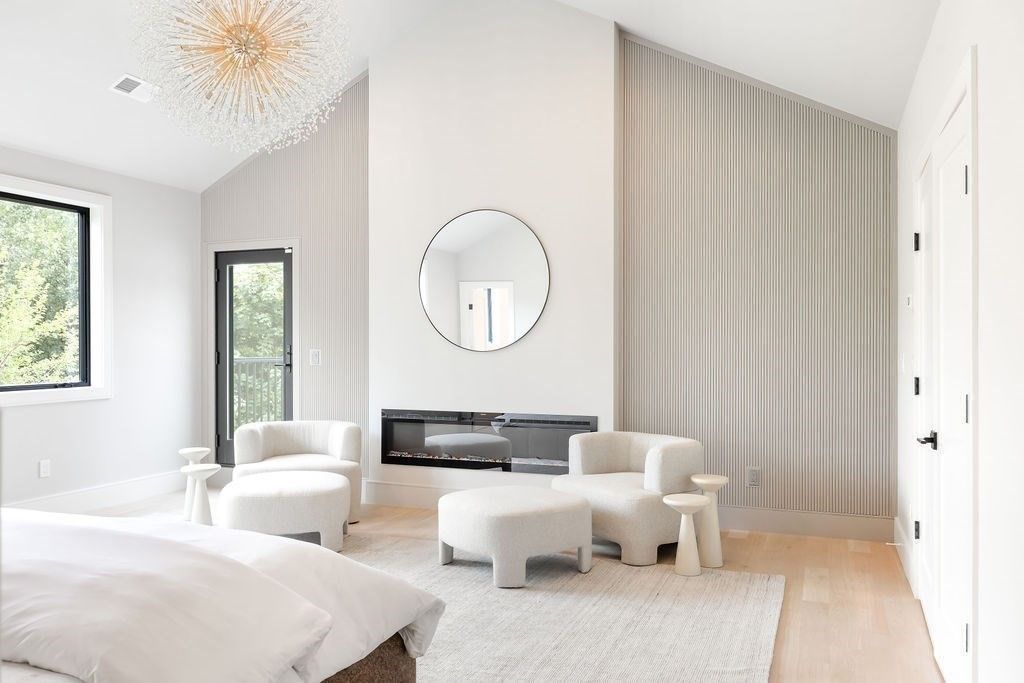 Bedroom, Fireplace, Interior, Wood Texture Flooring