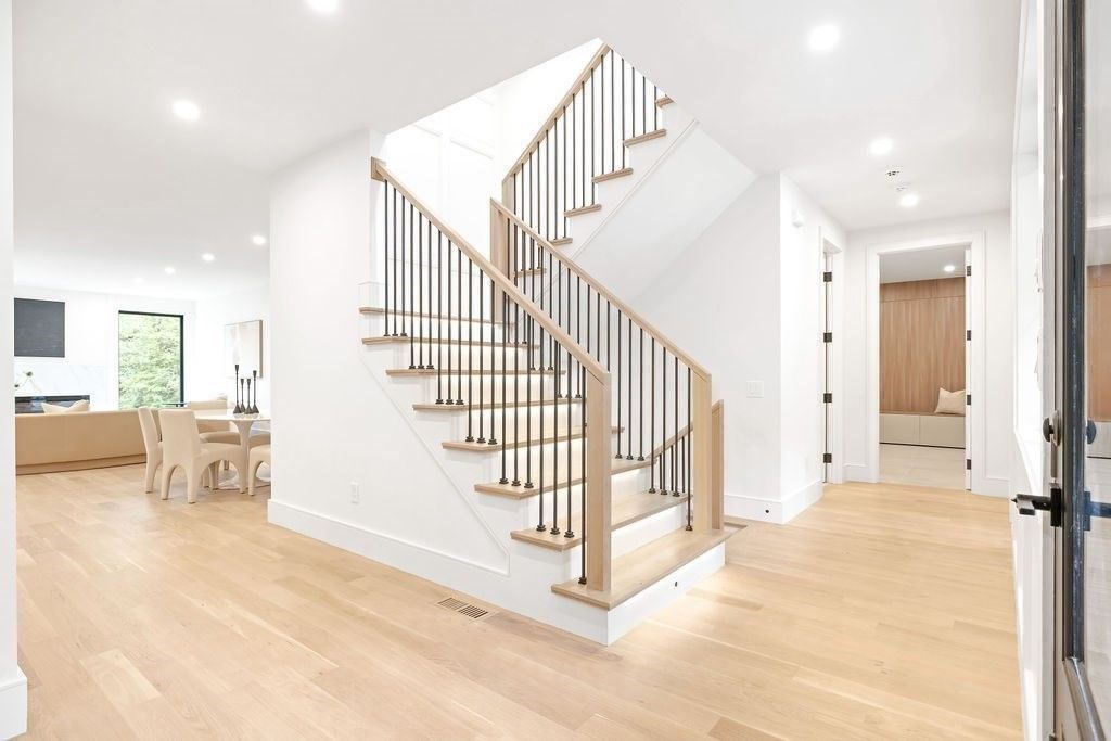 Dining room, Interior, Recessed Lighting, Wood Texture Flooring