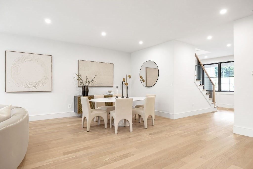 Dining room, Interior, Recessed Lighting, Wood Texture Flooring
