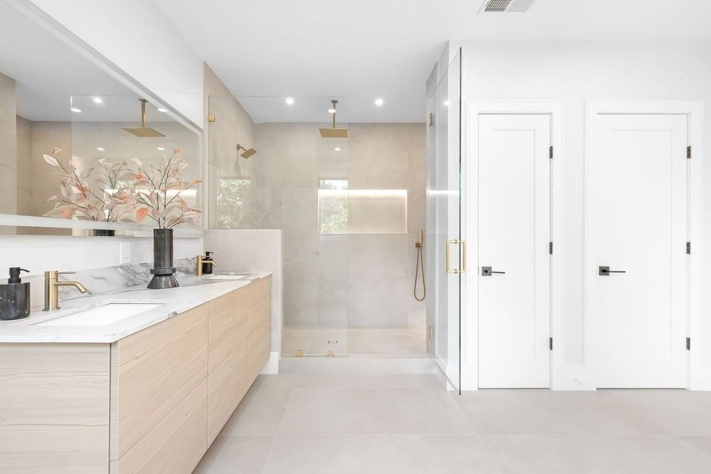 Bathroom, Dual Sink Vanities, Glass Shower, Interior, Recessed Lighting