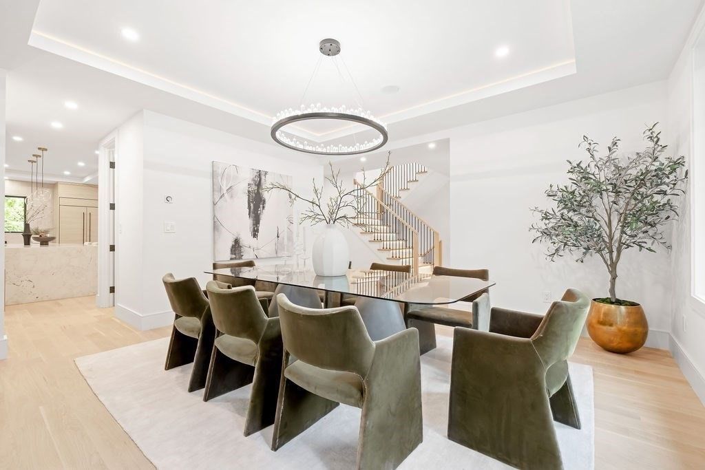 Dining room, Interior, Pendant Lights, Recessed Lighting, Wood Texture Flooring