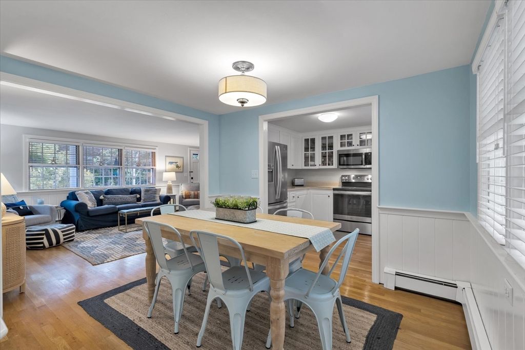 Dining room, Interior, Kitchen, Living room, Stainless Steel Appliances, Wood Texture Flooring