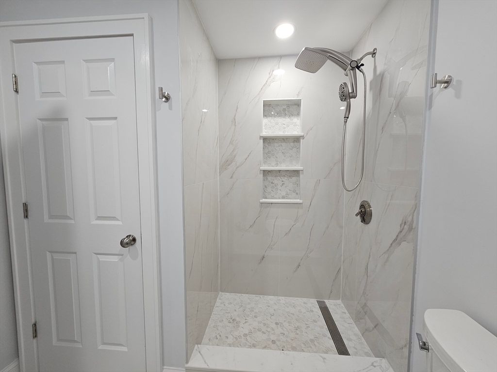 Bathroom, Glass Shower, Interior, Marble Walls, Recessed Lighting