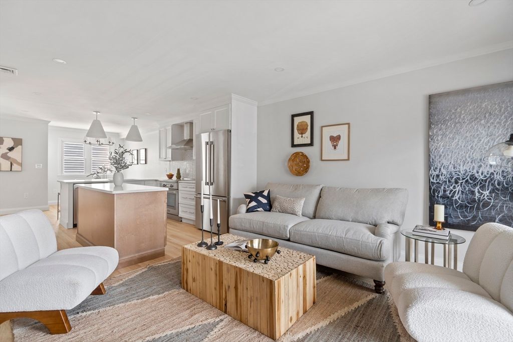 Interior, Kitchen, Living room, Recessed Lighting, Stainless Steel Appliances, Wood Texture Flooring