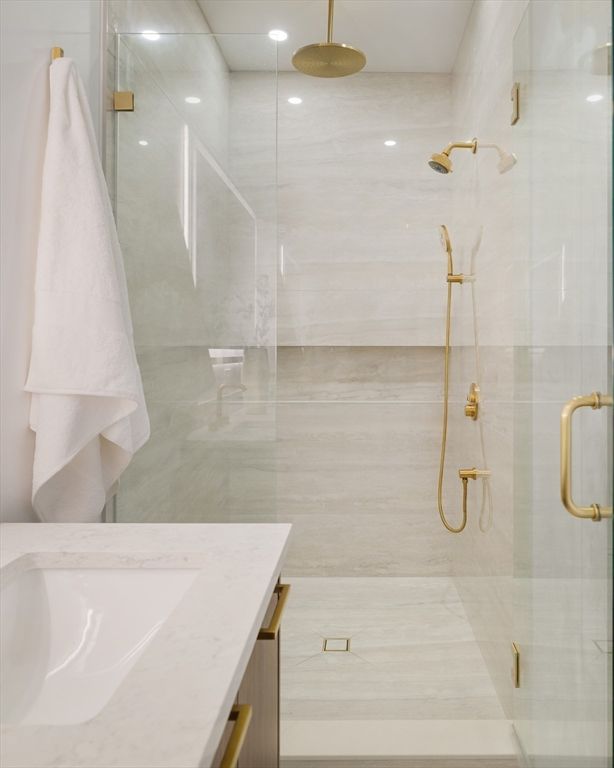 Bathroom, Glass Shower, Interior, Recessed Lighting