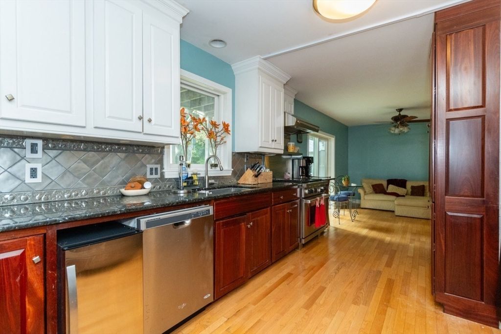 Interior, Kitchen, Living room, Recessed Lighting, Stainless Steel Appliances, Wood Texture Flooring