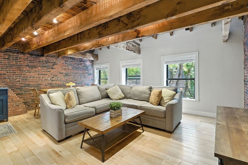 Fireplace, Interior, Living room, Stone Walls, Wooden Beams, Wood Texture Flooring