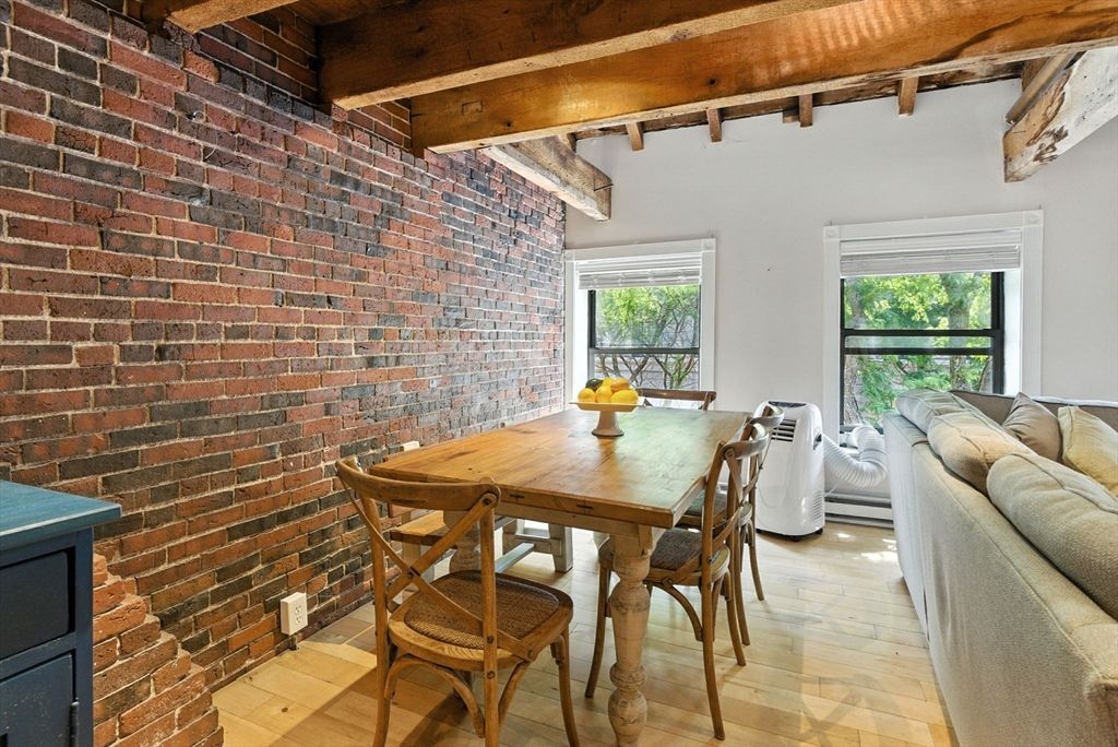 Dining room, Interior, Stone Walls, Wooden Beams, Wood Texture Flooring