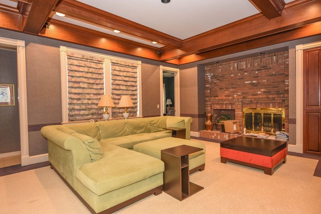 Fireplace, Interior, Living room, Recessed Lighting, Stone Walls