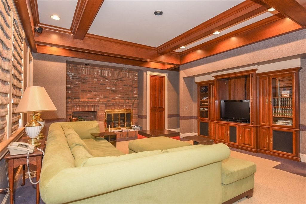 Fireplace, Interior, Living room, Recessed Lighting, Stone Walls