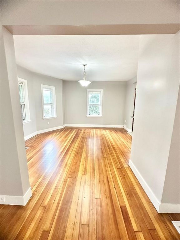 Empty room, Interior, Pendant Lights, Wood Texture Flooring