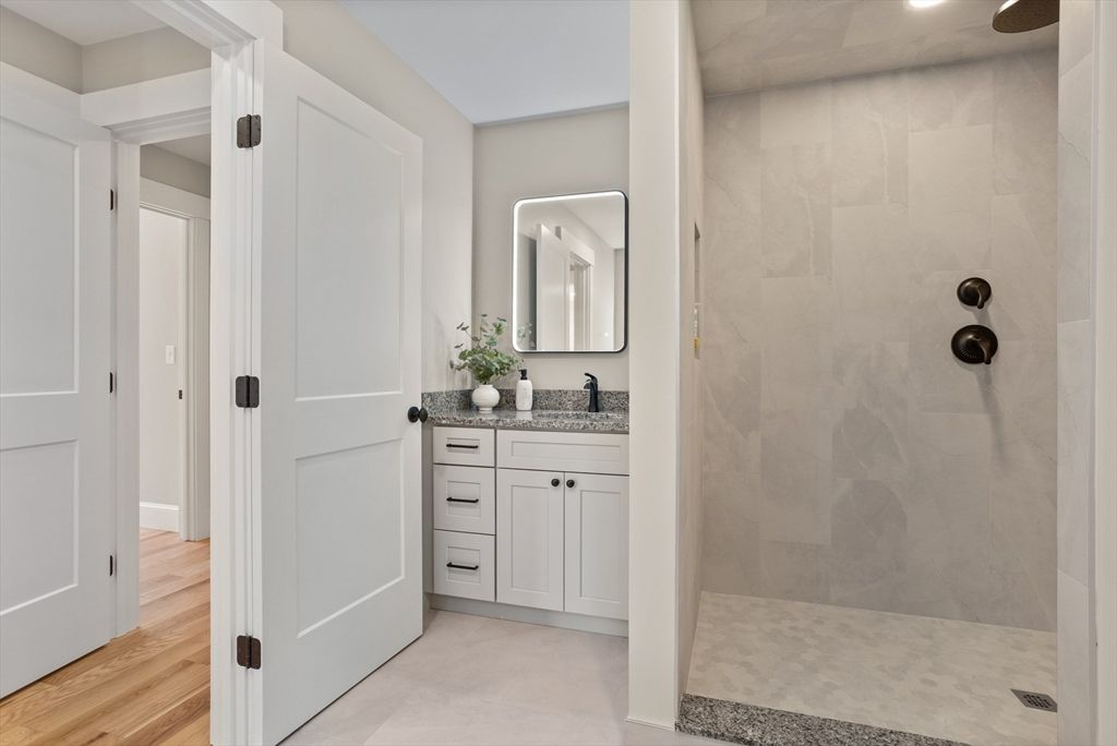 Bathroom, Interior, Recessed Lighting, Wood Texture Flooring