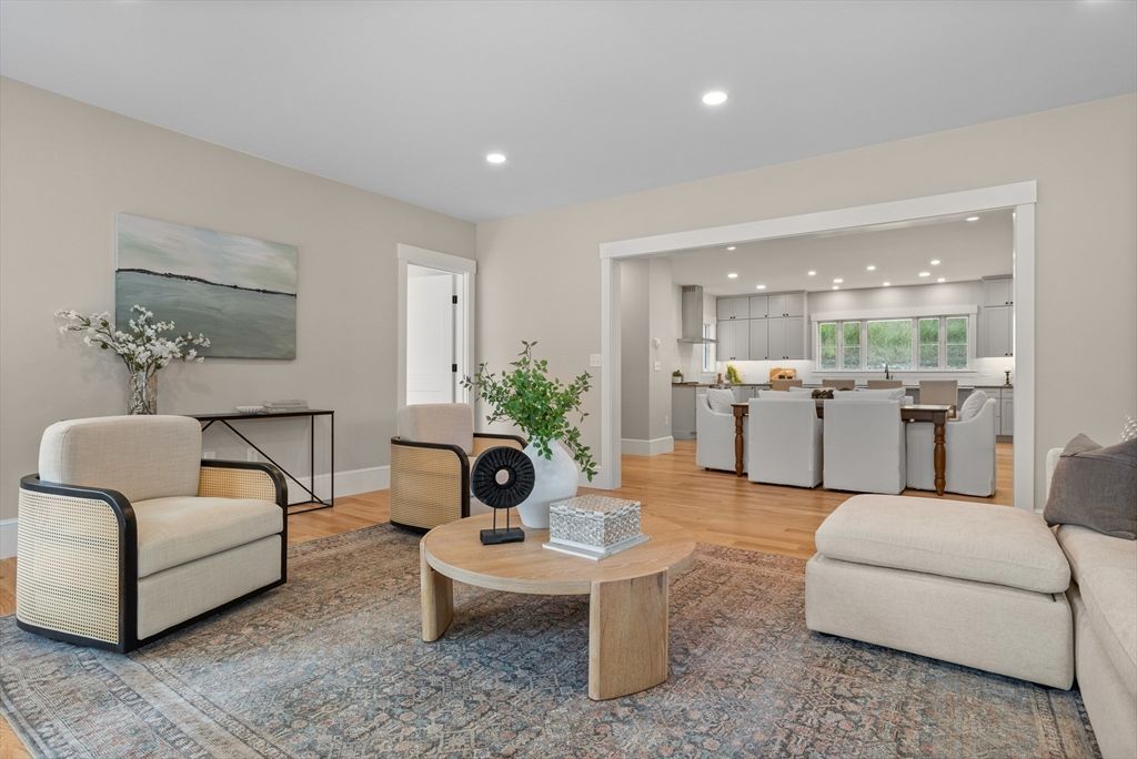 Dining room, Interior, Kitchen, Living room, Recessed Lighting, Wood Texture Flooring