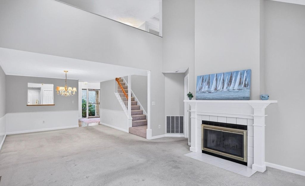Chandelier, Fireplace, Interior