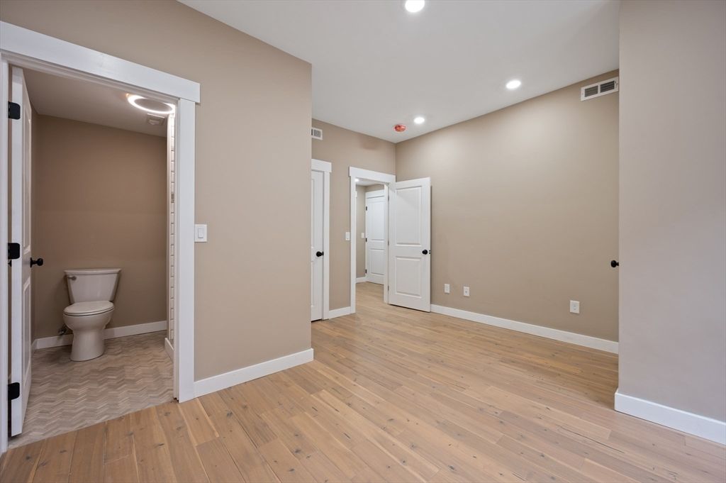 Bathroom, Empty room, Interior, Recessed Lighting, Wood Texture Flooring