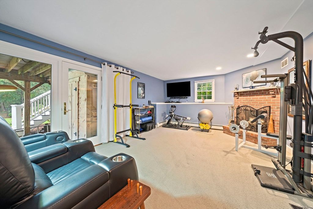 Home Theatre Room, Fireplace, Fitness Equipment, Interior, Living room, Recessed Lighting