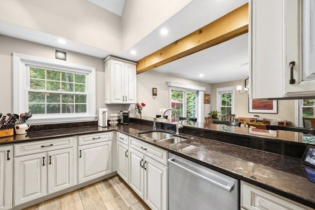 Interior, Kitchen, Pendant Lights, Recessed Lighting, Wooden Beams, Wood Texture Flooring