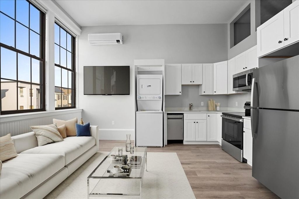 Interior, Kitchen, Living room, Stainless Steel Appliances, Wood Texture Flooring